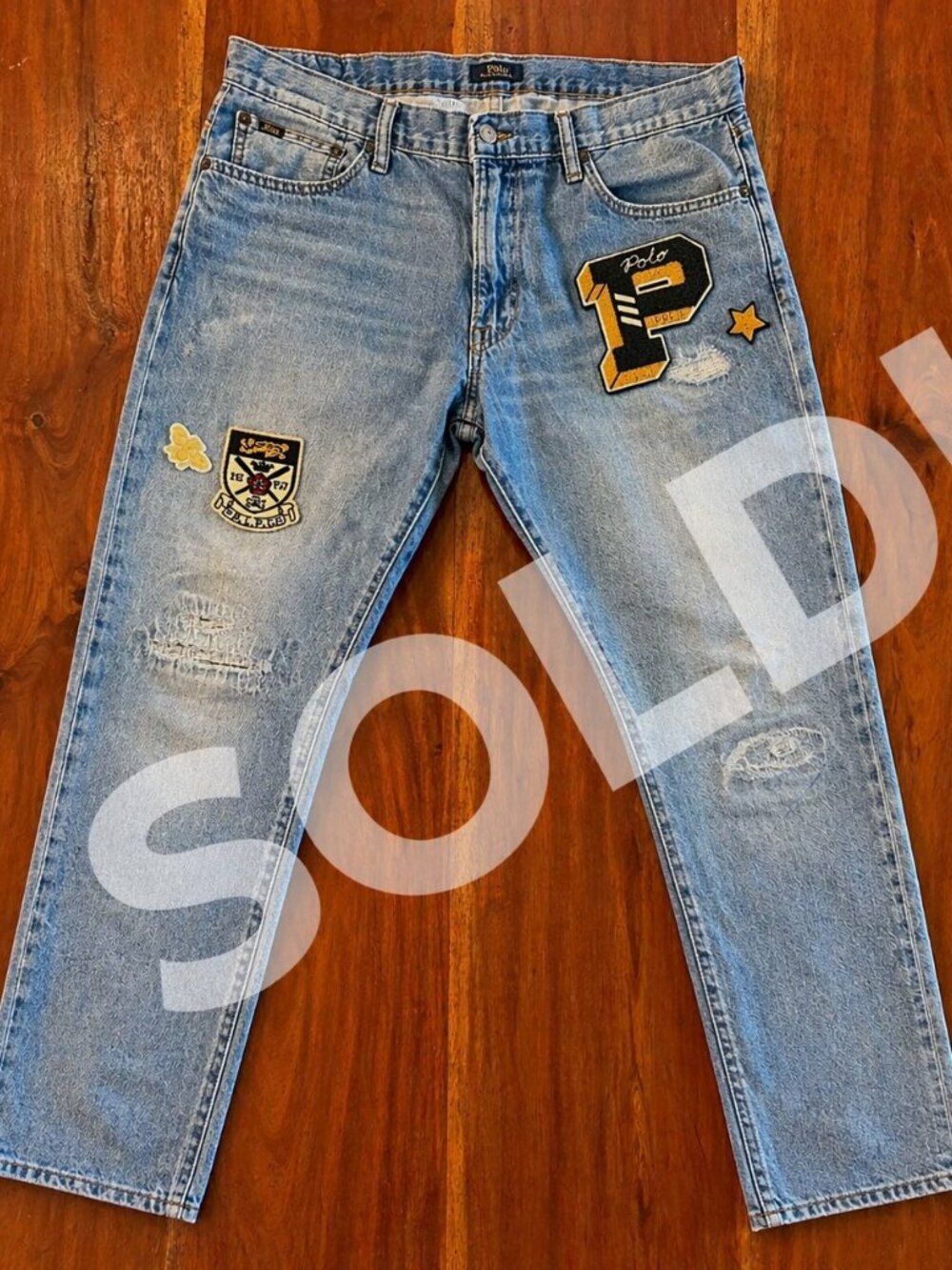 POLO RALPH LAUREN 1 OF 1 SULLIVAN SLIM JEANS 36x32 RLPC VARSITY LETTERMAN CUSTOM